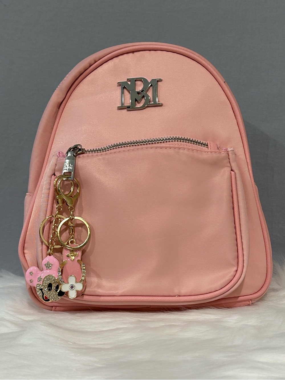 Badgley Mischka Mini Blush Pink Nylon Backpack with Cute Removable Charms NWT
